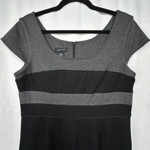 Preppy Classic Colorblock Sheath Dress Black Gray Cap Sleeve Spense Business Cas